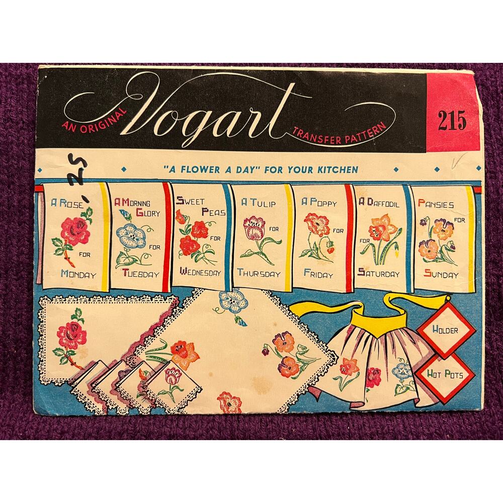 Vogart iron on transfers 215 a flower a day for your kitchen 1950s - Picture 1 of 5